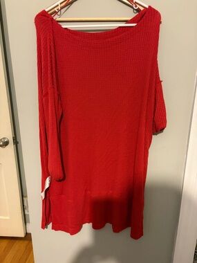 We The Free Red Waffle Knit Long Sleeve Top